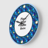 Blauw Floral Lijst Uw fotowandklok Grote Klok (Hoek)