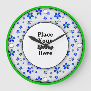 Blauw Floral Lijst Uw fotowandklok Grote Klok