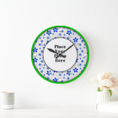 Blauw Floral Lijst Uw fotowandklok Grote Klok (Huis)