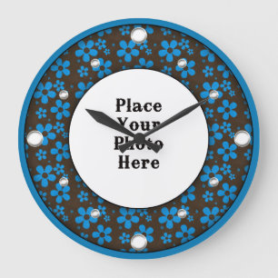 Blauw Floral Lijst Uw fotowandklok Grote Klok