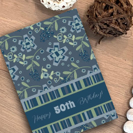 Blauw Floral Modern Gepersonaliseerd Verjaardag Ka Kaart