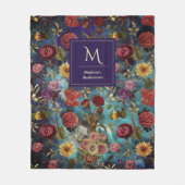  blauw Floral monogram Fleece Deken (Voorkant)