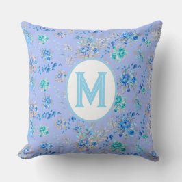  Blauw Floral Monogram Kussen