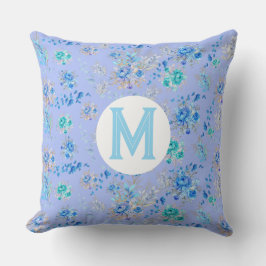  Blauw Floral Monogram Kussen