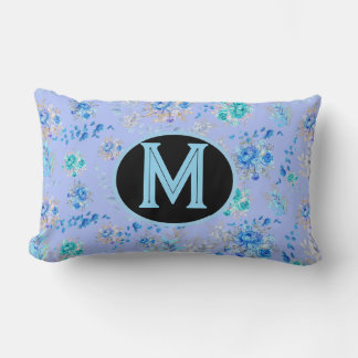  Blauw Floral Monogram Kussen