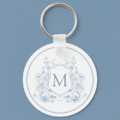 Blauw Floral Monogram Sleutelhanger