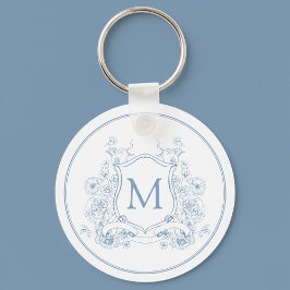 Blauw Floral Monogram Sleutelhanger