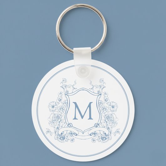  Blauw Floral Monogram Sleutelhanger