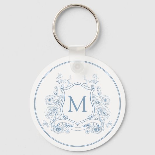 Blauw Floral Monogram Sleutelhanger (Voorkant)