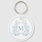  Blauw Floral Monogram Sleutelhanger (Achterkant)