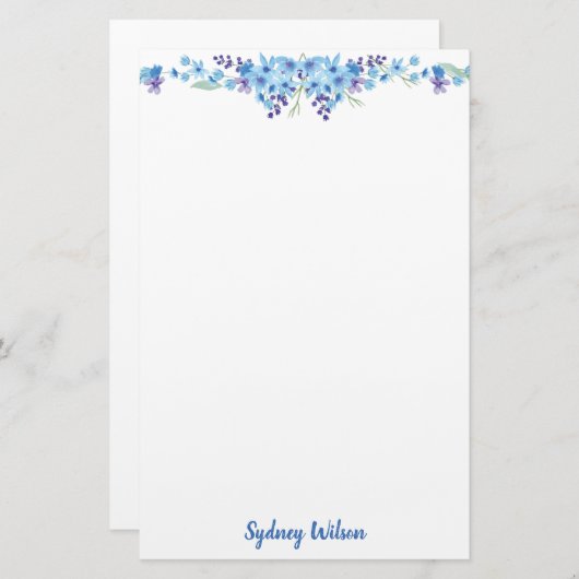 Blauw floral note papier (Voorkant / Achterkant)