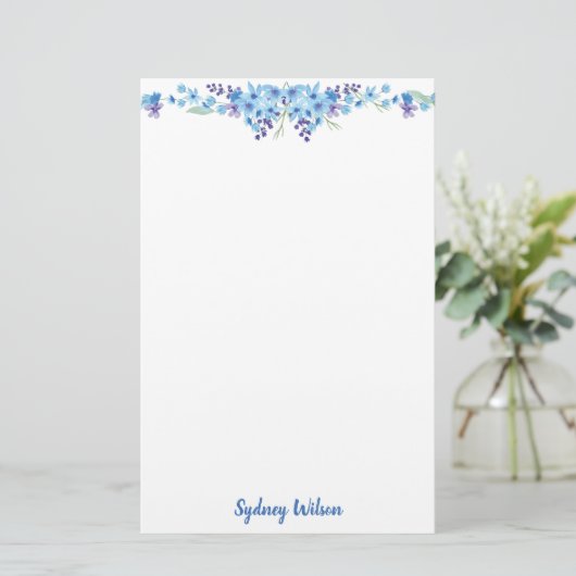 Blauw floral note papier (Staand voorkant)