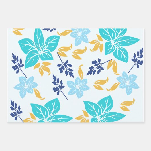 Blauw Floral papier Inpakpapier Vel (Voorkant)
