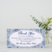 Blauw Floral Patroon 2 Sympathie Dank u P Bedankkaart (Staand voorkant)