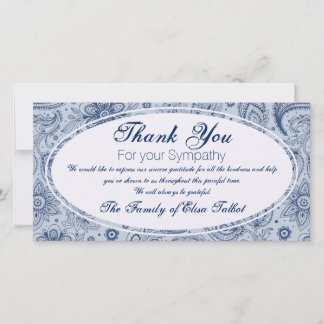 Blauw  Floral Patroon 2 Sympathie Dank u P Bedankkaart