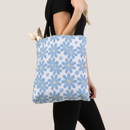 Blauw Floral Patroon - Alles over afdrukbare Canva Tote Bag (Dichtbij)