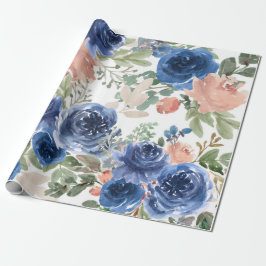 Blauw Floral Patroon, artistieke Waterverf Cadeaupapier
