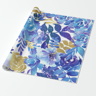 Blauw Floral Patroon, artistieke Waterverf Cadeaupapier