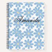 Blauw Floral Patroon - Gepersonaliseerd spiraal No Notitieboek (Voorkant)