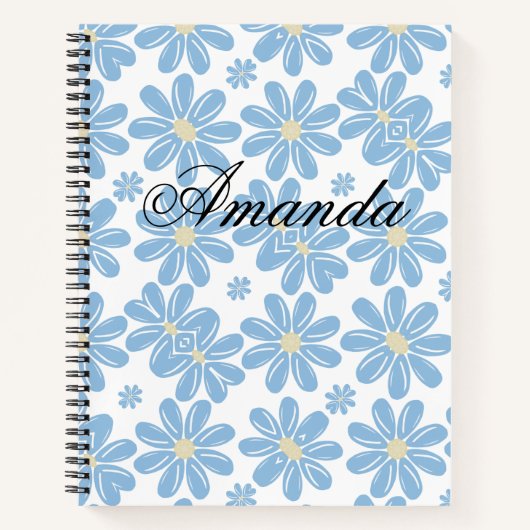 Blauw Floral Patroon - Gepersonaliseerd spiraal No Notitieboek (Voorkant)