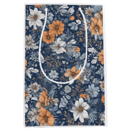 Blauw Floral patroon Medium Cadeauzakje