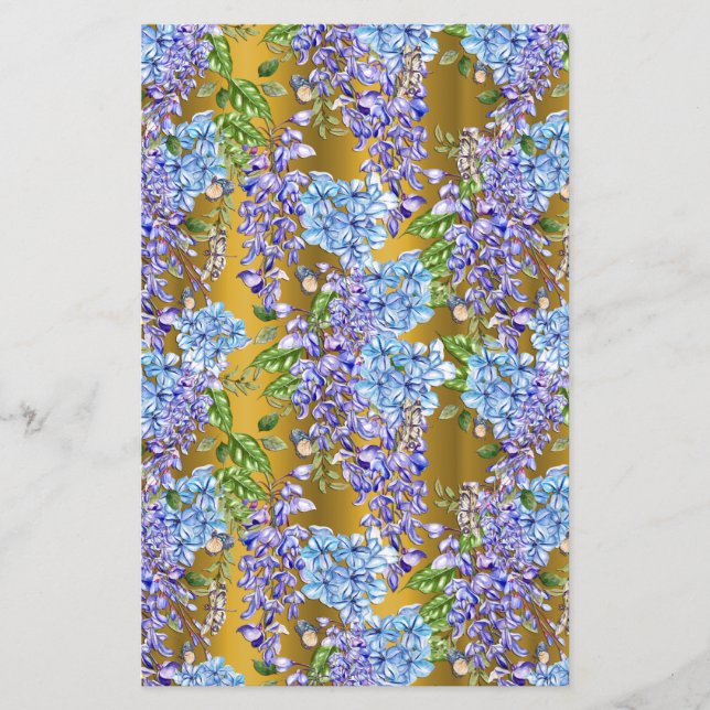 Blauw Floral Patroon op goud (Voorkant)