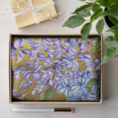 Blauw Floral Patroon op goud Tissuepapier (Geschenk)