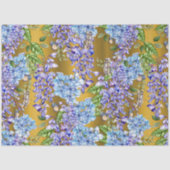 Blauw Floral Patroon op goud Tissuepapier (Voorkant)