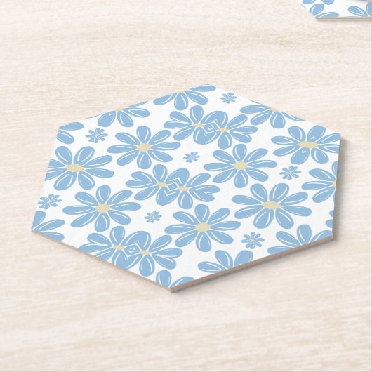 Blauw Floral Patroon - Papieren Onderzetters (Schuin)