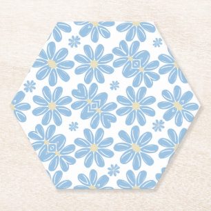 Blauw Floral Patroon - Papieren Onderzetters