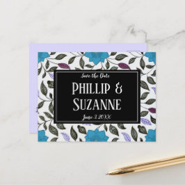  Blauw Floral Patroon sparen de Datum Aankondigingskaart