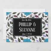 Blauw Floral Patroon sparen de Datum Kaart (Voorkant)