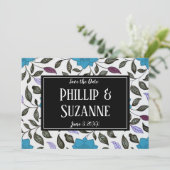 Blauw Floral Patroon sparen de Datum Kaart (Staand voorkant)