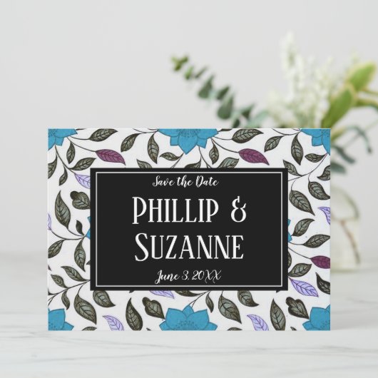  Blauw Floral Patroon sparen de Datum Kaart (Staand voorkant)