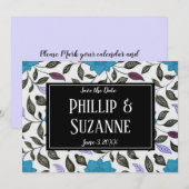 Blauw Floral Patroon sparen de Datum Kaart (Voorkant / Achterkant)