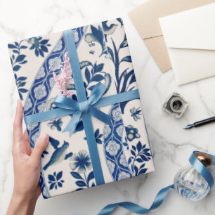 Blauw Floral patroon Verpakkingspapier Cadeaupapier