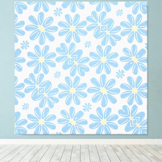 Blauw Floral Pattern - Canvas Print (Insitu (Houten vloer))