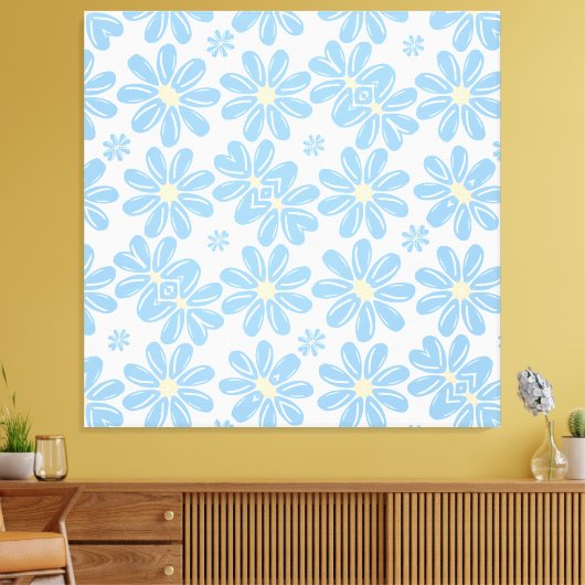 Blauw Floral Pattern - Canvas Print (Insitu (Woonkamer))