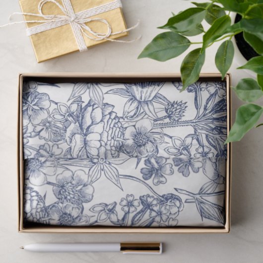Blauw Floral Pattern Elegant Tissuepapier (Geschenk)