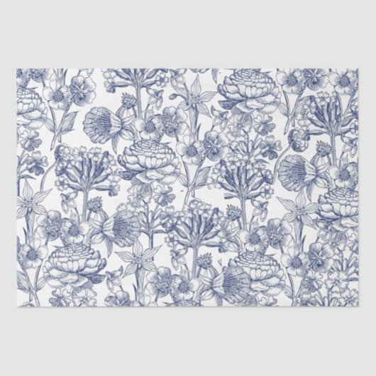 Blauw  Floral Pattern Elegant Tissuepapier (Voorkant)