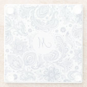 Blauw Floral Pattern Monogram Glass Onderzetter (Achterkant)