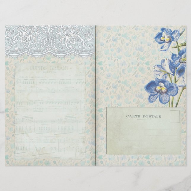 Blauw Floral Patterned & Lace Journal Page (Voorkant)