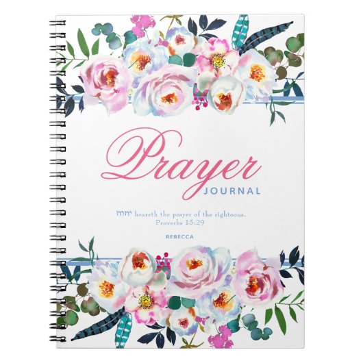  blauw, Floral Prayer Journal Notitieboek (Voorkant)