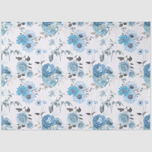 Blauw Floral reeks Design 5 Tissuepapier (Voorkant)