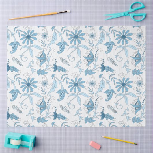 Blauw Floral reeks Design 8 Tissuepapier (Craft)