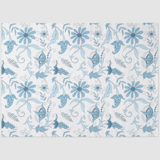 Blauw Floral reeks Design 8 Tissuepapier (Voorkant)