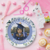 Blauw Floral Roos Afstuderen Foto Papieren Bordje (Feest)