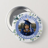 Blauw Floral Roos Afstuderen Foto Ronde Button 7,6 Cm (Voorkant /achterkant)