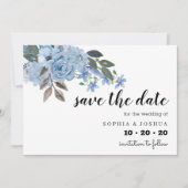 Blauw Floral Script Save the Dates Date (Voorkant)