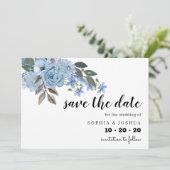 Blauw Floral Script Save the Dates Date (Staand voorkant)